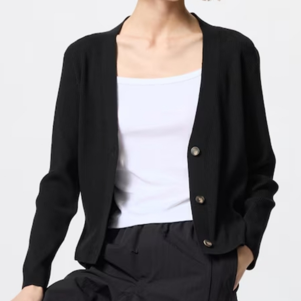 Uniqlo Black Knit Ribbed V-neck Cardigan - Picture 8 of 9